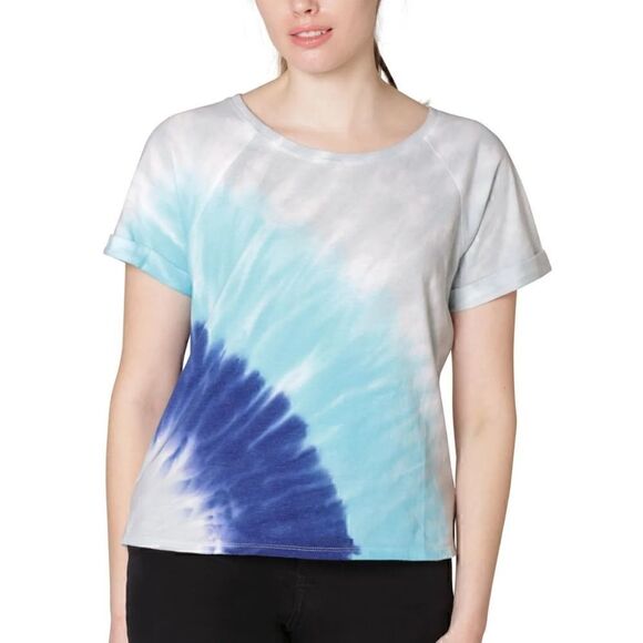 ULTRA FLIRT Blue Rolled Cuffs Vented Hem Short Sleeve T-Shirt Juniors L New - Picture 1 of 8